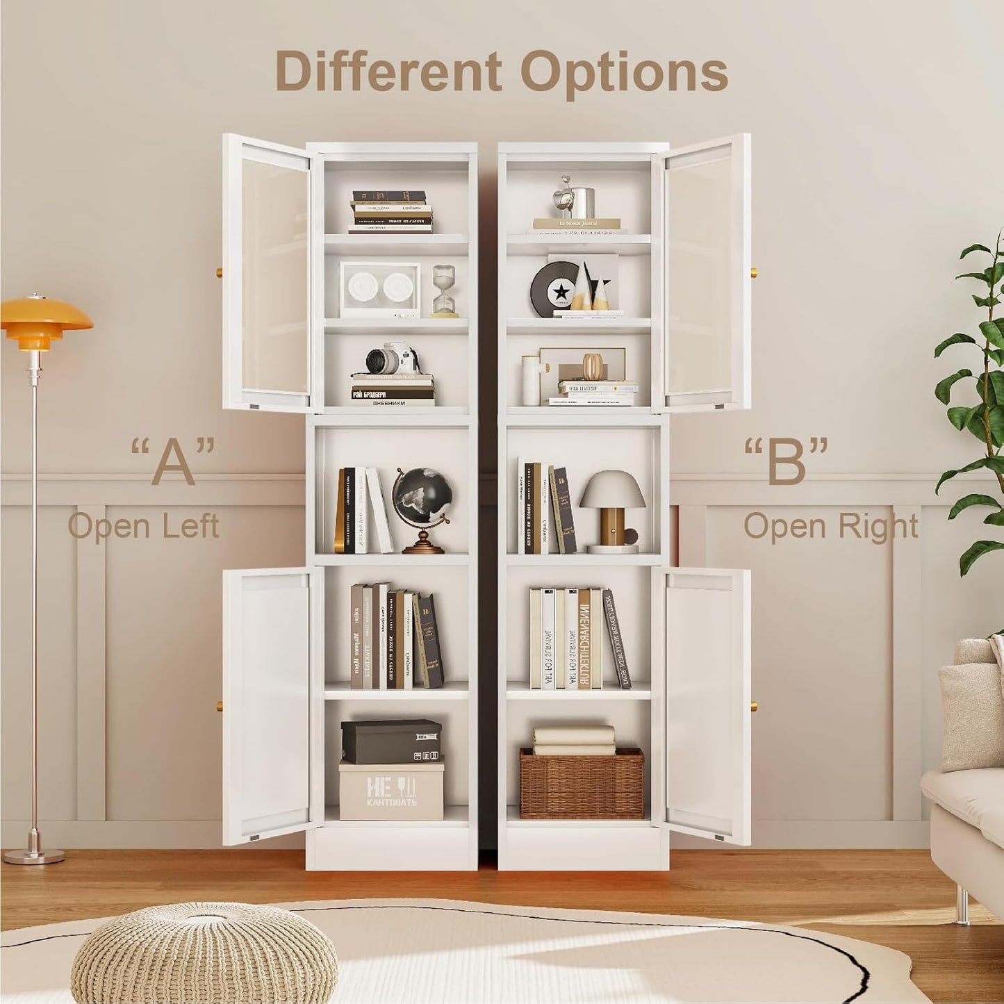 67" Tall Bathroom Storage Cabinet, Narrow Metal Floor Cabinet with Glass Door and Adjustable Shelves, Freestanding Metal Locker for Laundry, Kitchen, Dining Room