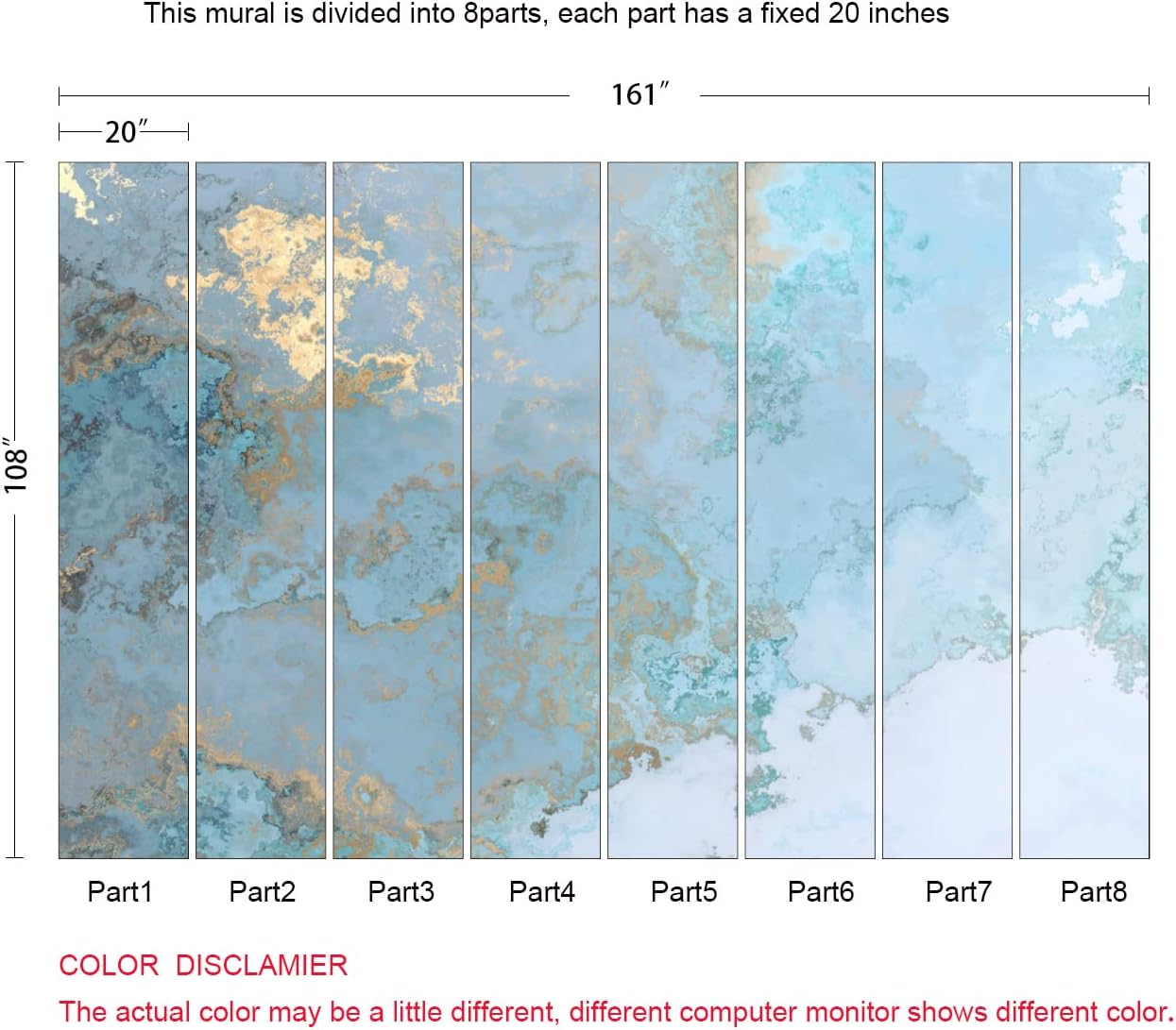 Abstract Wallpaper Blue Gold Marble Texture Wall Mural Wallpaper(Not Peel n' Stick)