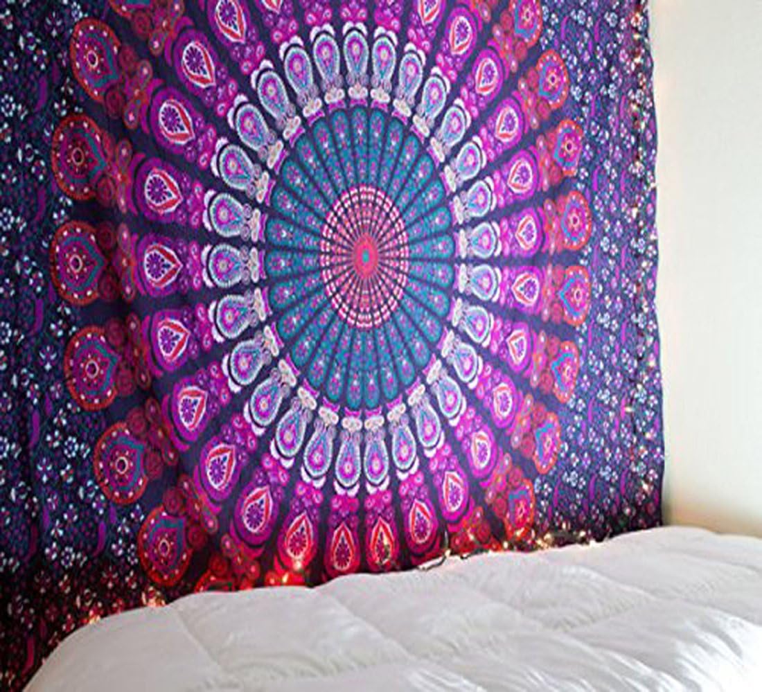 raajsee Purple Tapestry- Best Mandala Wall Hanging- Bedding Tapestry For Bedroom Aesthetic-Size TWIN 140 X 210 CMS