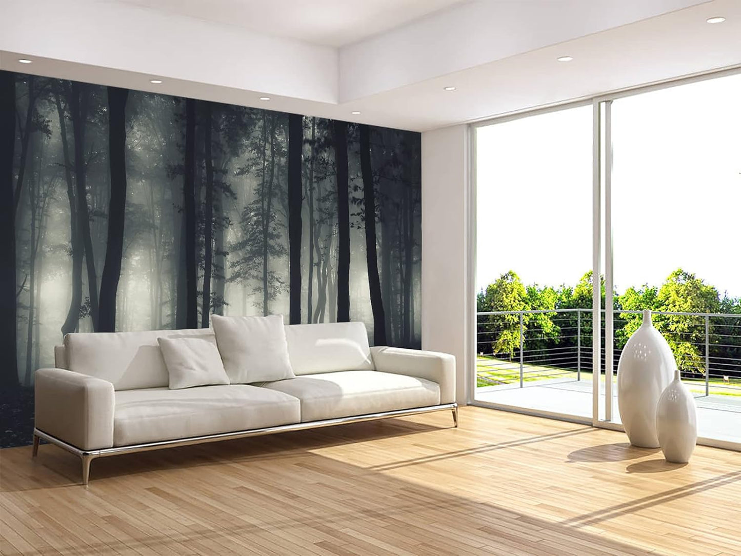 Foggy Forest Wallpaper Misty Jungle Rainforest Trees Nature Landscape Wall Mural(Not Peel n' Stick)