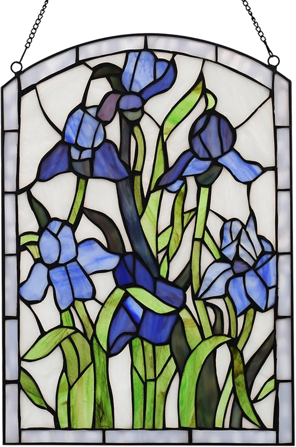YOURANJU Iris Stained Glass Window Hanging 16" H x 11" W Tiffany Style Blue Rectangular Window Panel Suitable for Living Room Bedroom Kitchen Window Decoration Hangings with Chain
