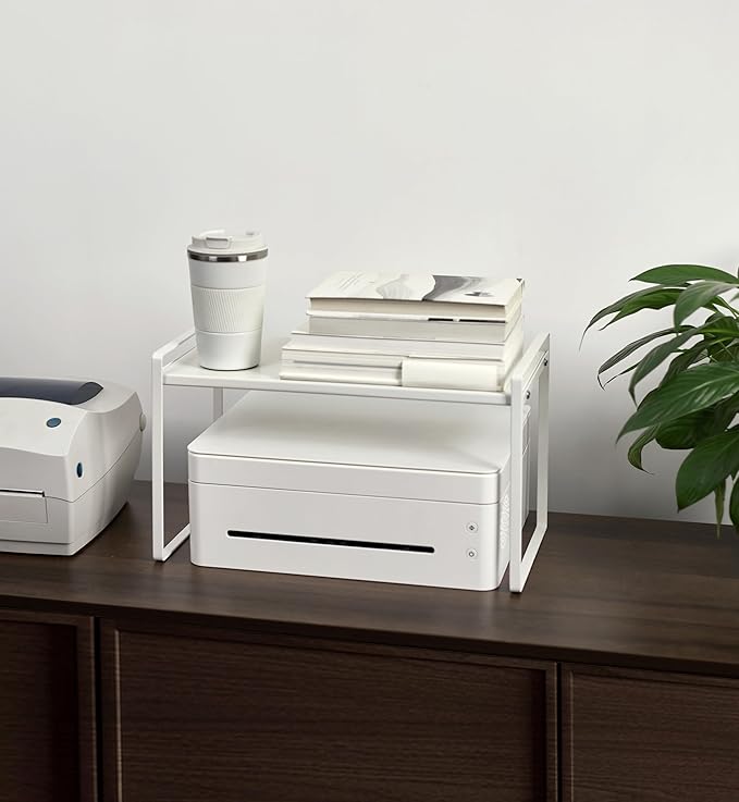 Nxconsu 2Pack Cabinet Shelves Stackable Shelf Organizer Rack Riser for Kitchen Cabinet Pantry Cupboard Counter Countertop Home Organization Storage Space Saver Heavy Duty Metal Nonslip White Wide Tall