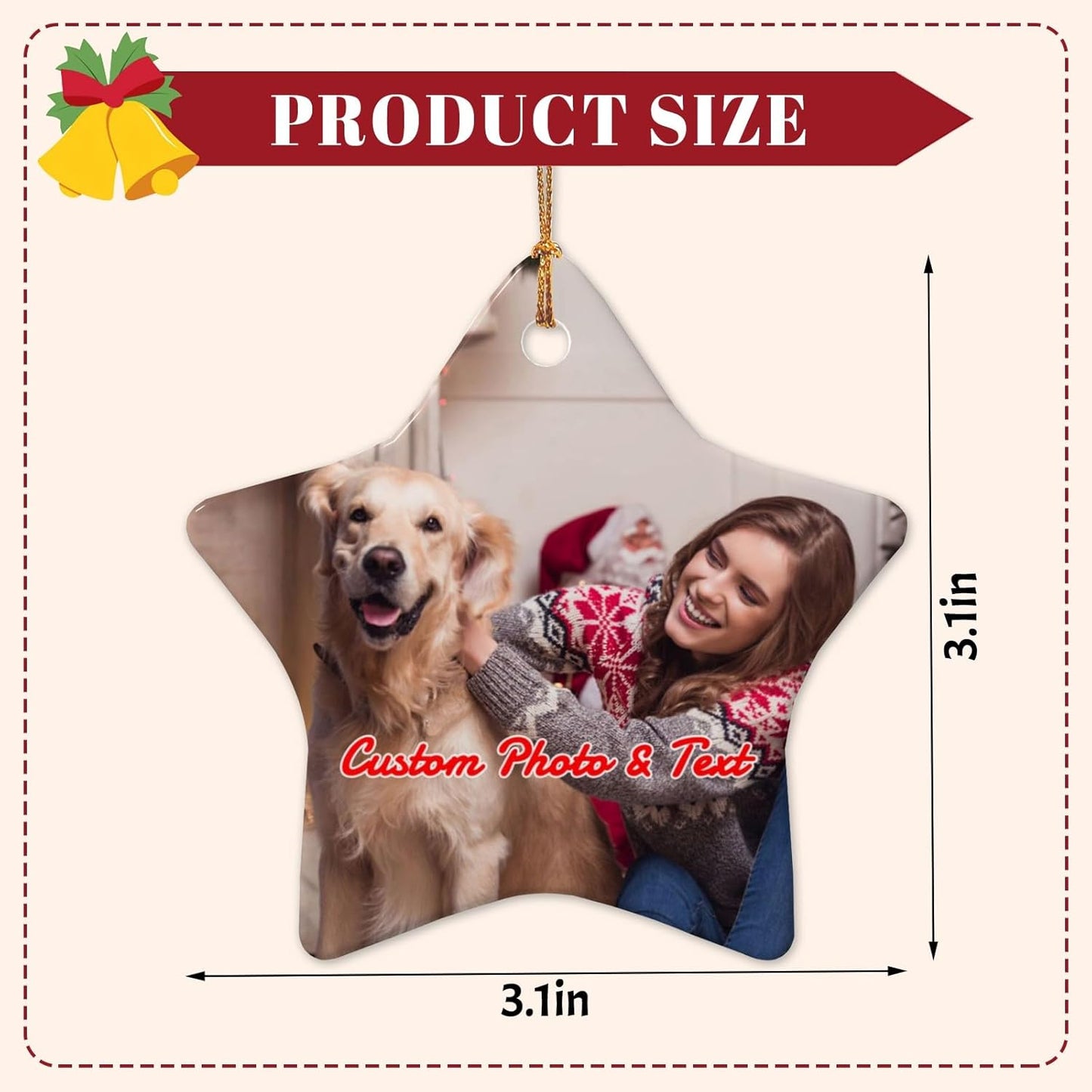 Personalized Christmas Ornaments with Photo 2025 Custom Picture Text Ornaments for Christmas,Double-Sided Ceramic Customized Xmas Tree Decor for Family Couples Dogs,Star