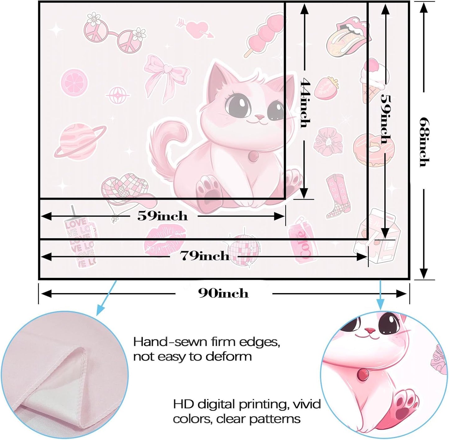 Lunerfex Y2K Tapestry Pink Cat Wall Tapestry, Cute Tapestries for Bedroom Funny Tapestries Wall Hanging for Bedroom Living Room Decor Pink-5 44"x60"