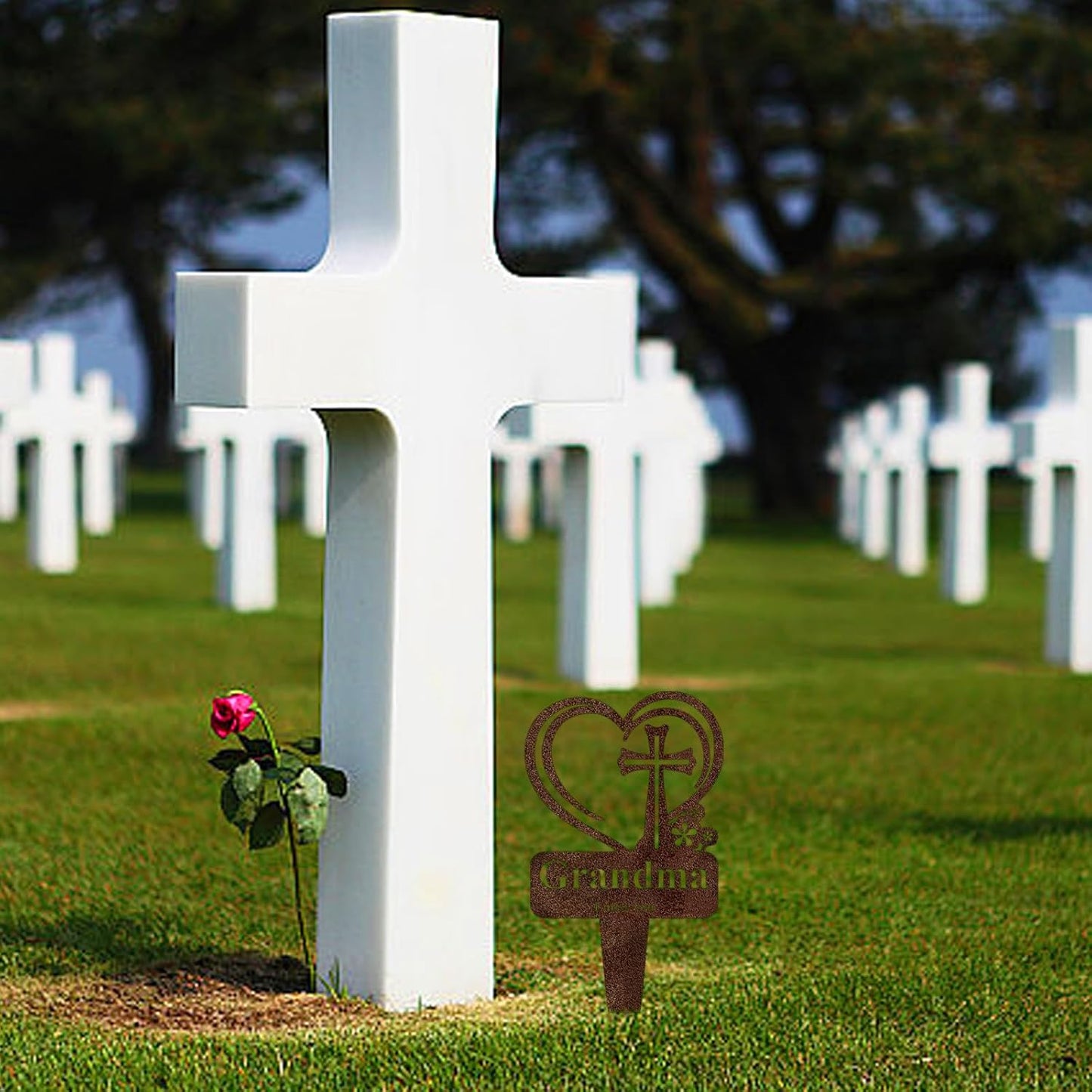 Grandma Memorial Grave Stake, Cemetery Decorations for Grave Markers 12.5 x 7.2 inch Heart Metal Sympathy Stakes Graveside Plaque Decor Sign for Grandma Graves, Yard, Garden - Rust-Grandma