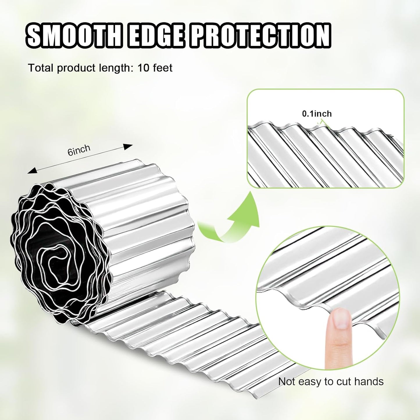 Corrugated Metal Garden Edging - 6 Inch X 10 FT Landscape Edging Border, Flexible Border for Garden Fence, Flower Bed, and Lawn (Silver)