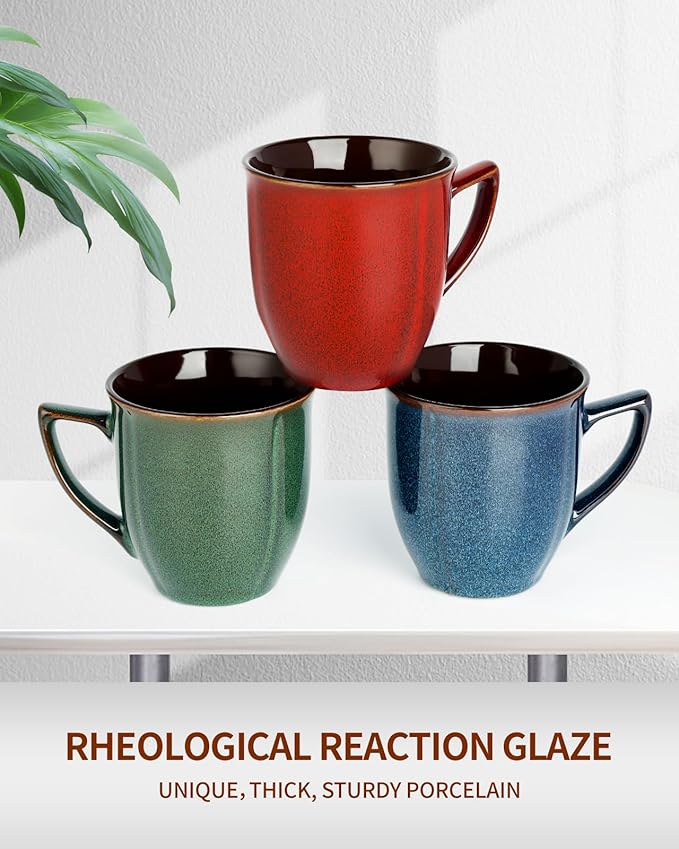 Ceramic Mugs 14 Oz,Mugs Set for Men Women, Ceramic Mugs Set with Large Handle for Coffee Tea Milk Cocoa, Coffee Cups Set of 6 Gift for Dad Mom,Easy to Clean & Hold, Microwave Safe.