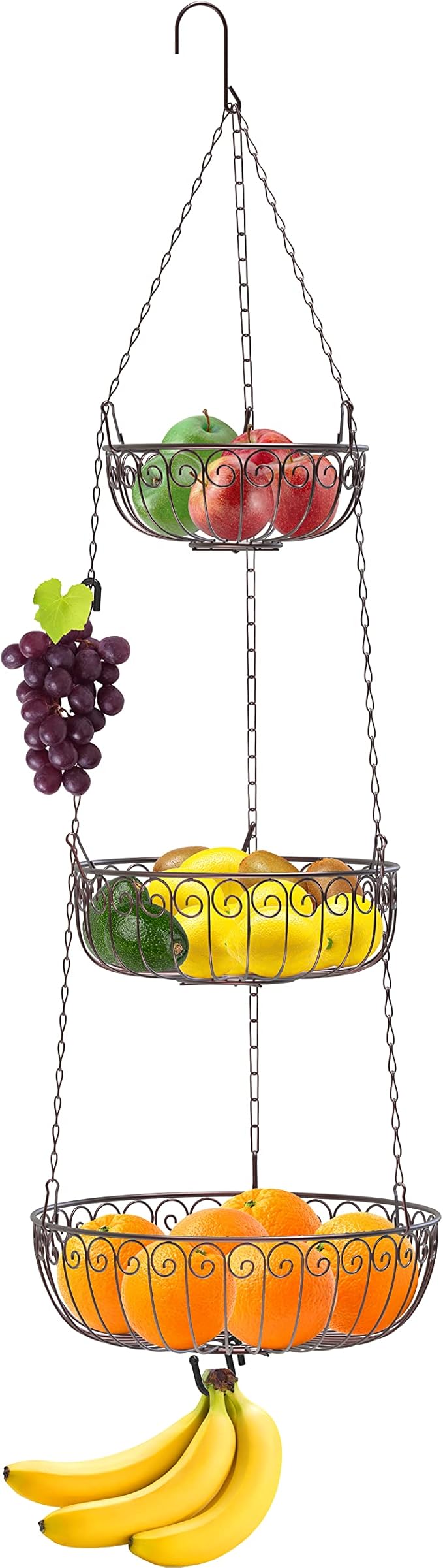 Simple Houseware 3-Tier Fruit Hanging Basket, Bronze