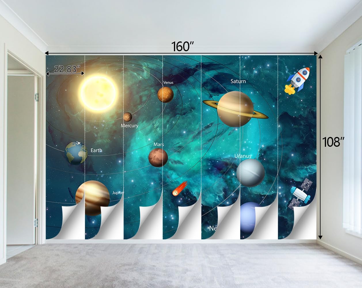 Kids Universe Planet Galaxy Wallpaper Solar System Starry bight Sky Ceiling Nursery Wall Mural - 160"x108"（Not Peel and Stick）