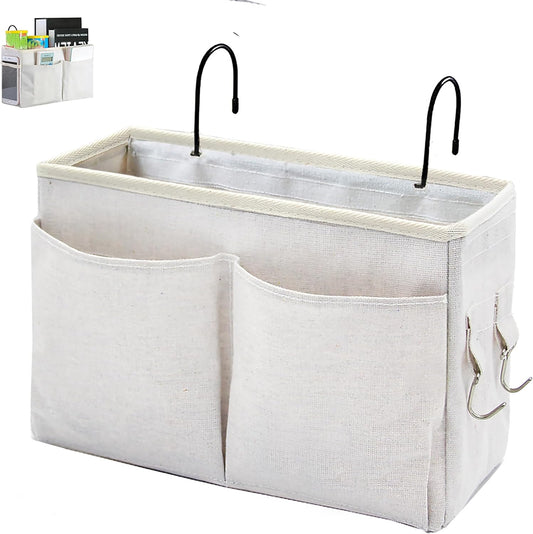 Bedside Caddy Organizer/Bedside Hanging Storage Bag Multi-Function Caddy for Bunk bed Hospital Beds Dorm Bed Rails, Holders Books Glasses Phones Magazine(White)