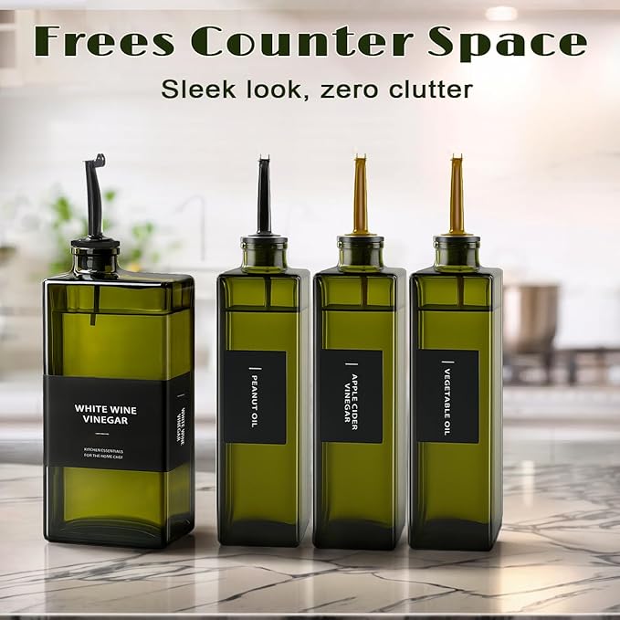Olive Oil Dispenser Bottle for Kitchen - UV-Protected Oil Bottles 16.9oz, Oil and Vinegar Dispenser Set, Drip-Free Pourer, Elegant Kitchen Essential- 16.9oz, Set of 4