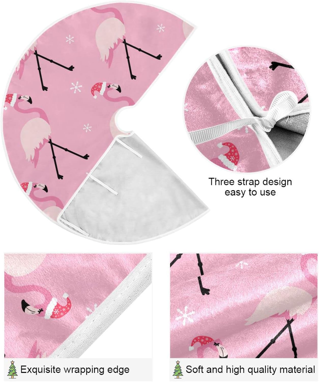 Christmas Pink Flamingo Tree Skirt, Seasonal Tree Mat Holiday Party Supplies Ornaments Indoor Outdoor Decorations for Tabletop Trees 47.2 Inches