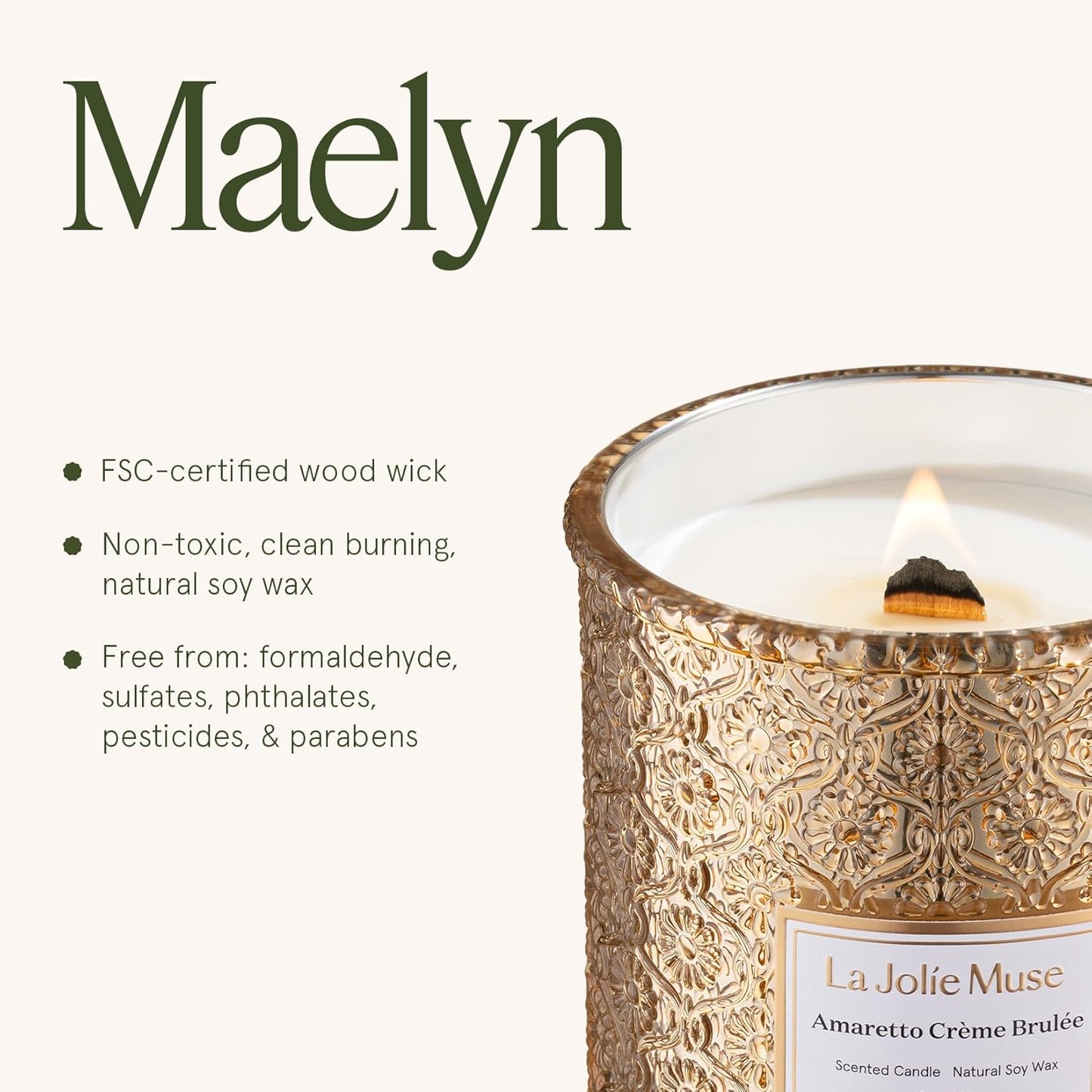 LA JOLIE MUSE Fall Candle | Amaretto Crème Brûlée – Almond Liqueur, Dry Fruit & Caramel | 19 oz Wooden Wick Candle | 90 Hours Clean Burn | Luxury Candles for Self-Care & Gifting