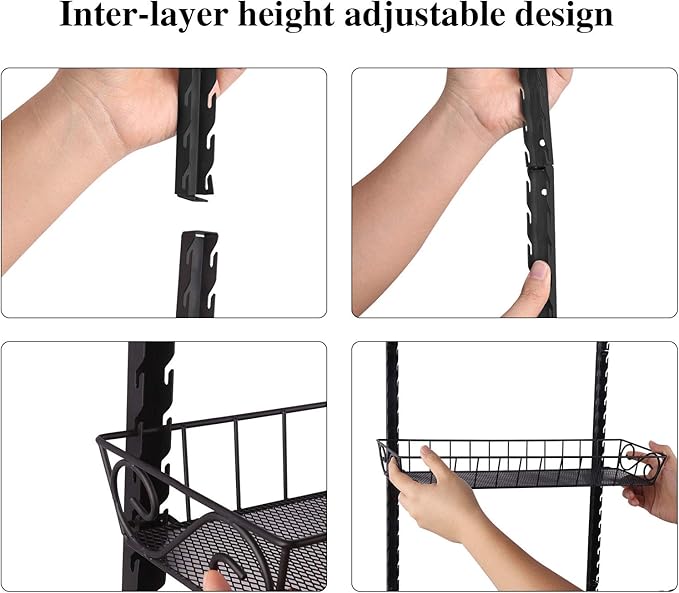 SWOMMOLY Adjustable Wall Mount Spice Rack Organizer, 12-Tier Dual-use (Multi-use) Hanging Spice Shelf Storage for Kitchen Pantry Cabinet Door, Seasoning Holder Organizer, Black