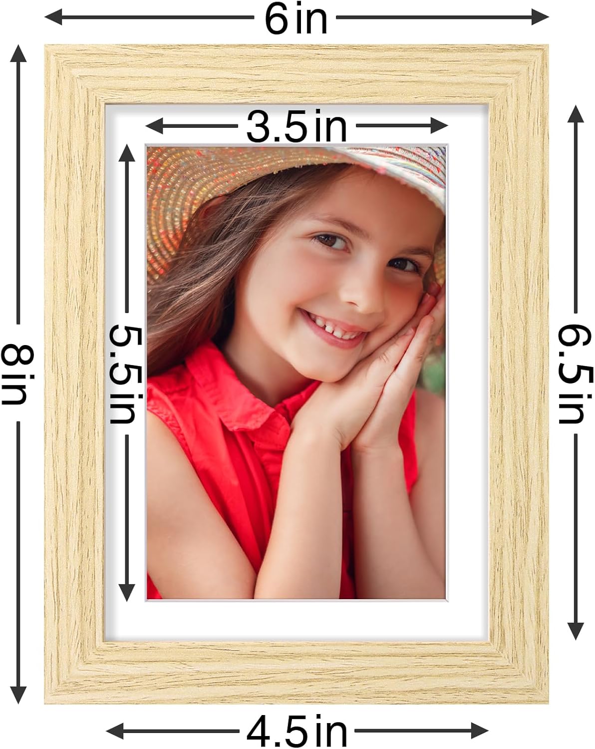 Vittanly 5x7 Picture Frames Set of 9, Shatter Resistant Plexiglass, Display 4x6 Pictures with Mat or 5x7 without Mat, Photo Frames for Wall or Tabletop, Engineered Wood, OAK