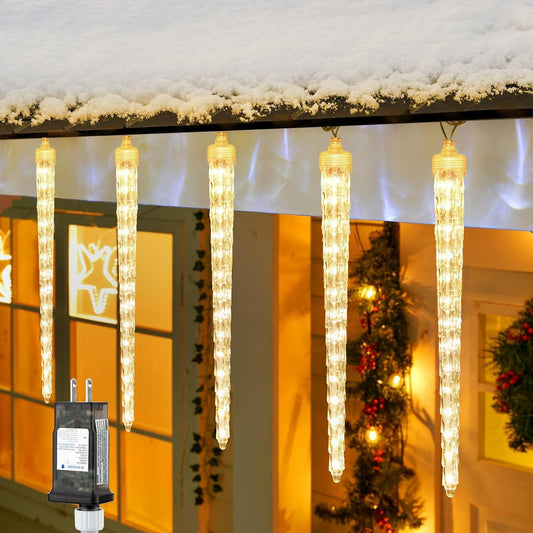 Brightown Christmas Meteor Shower Icicle Lights Outdoor, 2 Pack Total 40ft with 40 Large Tube 960 LED Dropping Effect, Waterproof Decorations for House Eave Roofline, Warm White