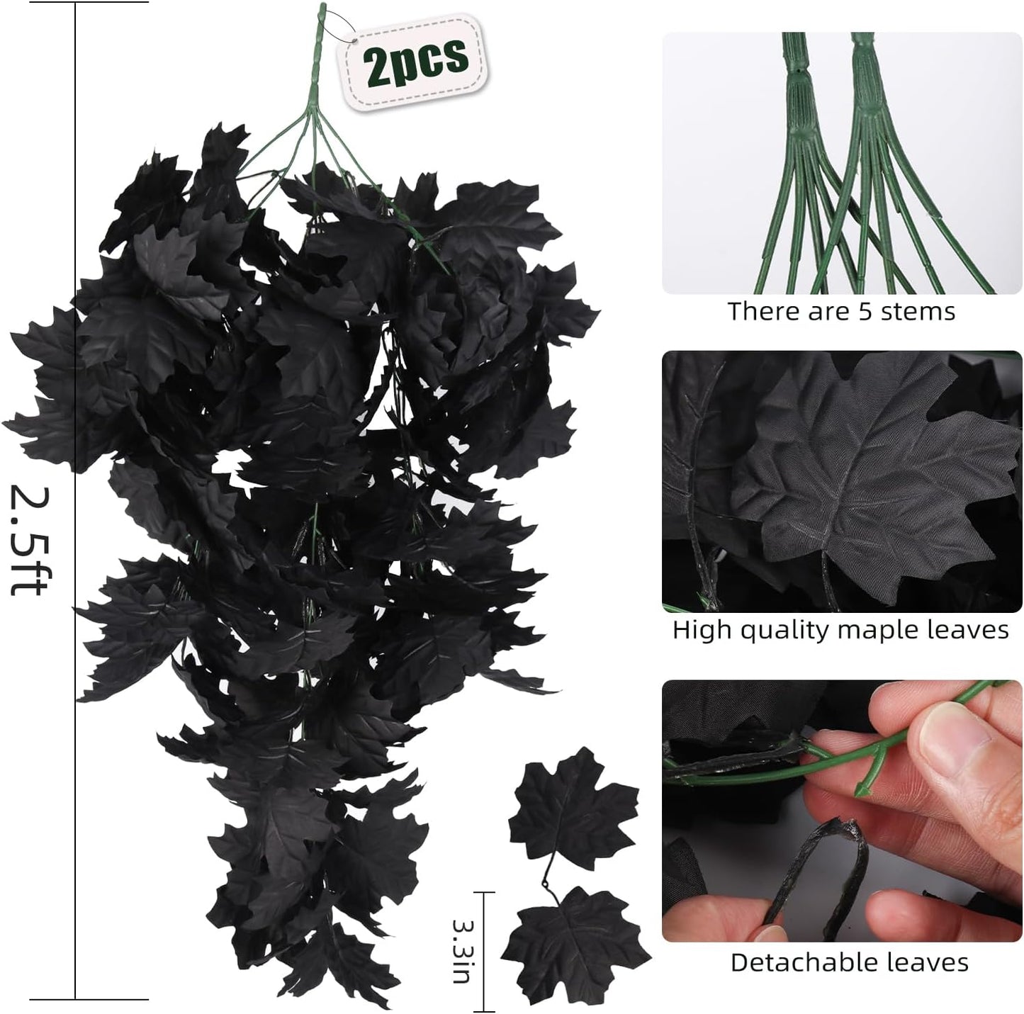 RECUTMS Black Maple Leaf Artificial Hanging Plants Fake Plants Faux Fall Leaves Halloween Faux Plants Autumn Leaves Artificial Wall Hanging Indoor Outdoor Halloween Decoration（Black）