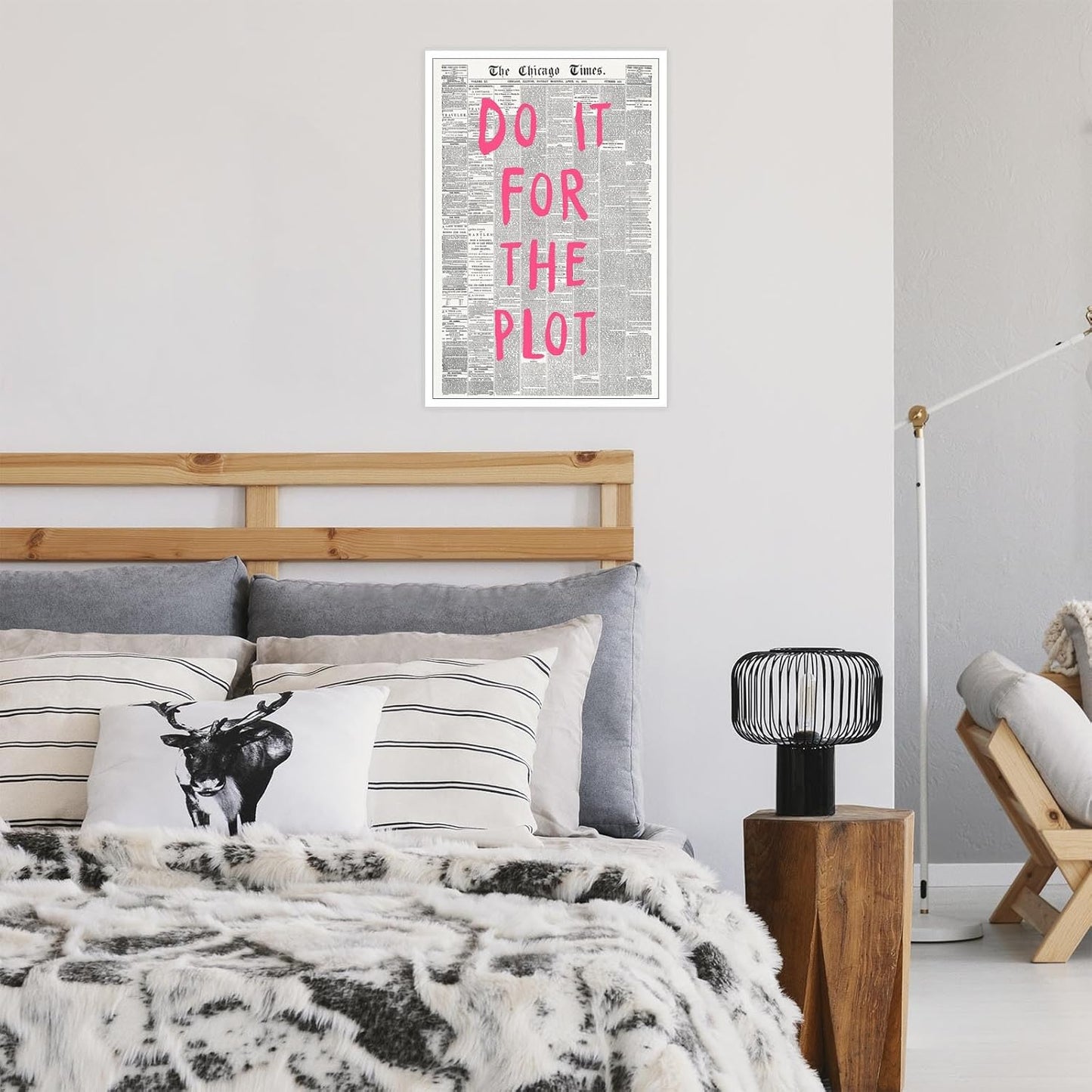 Liyark Retro Black And White Chicago Newspaper Poster Pink Trendy Preppy Apartment Art Motivational Affirmation Do It For The Plot Prints For Home Bedroom Living Room Wall Decor 12x16in Unframed