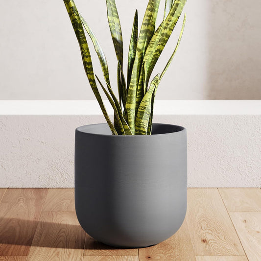 LE TAUCI 10 Inch Plant Pot, Ceramic Pots for Plants with Drainage Hole and Rubber Plug, Plant Pots Indoor for Home Garden Patio Office, Cylinder Planters for Indoor Plants, Charcoal Gray