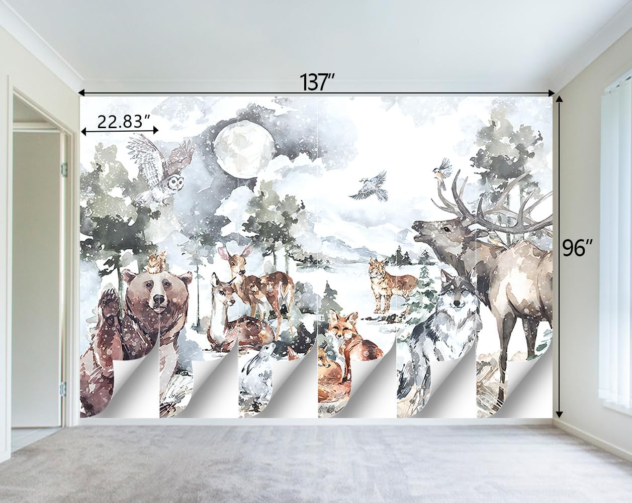 Boys or Girls Cartoon Watercolor Animals wallpeper Nursery Kids Bedroom Wall Mural - 137"x96"（Not Peel and Stick）