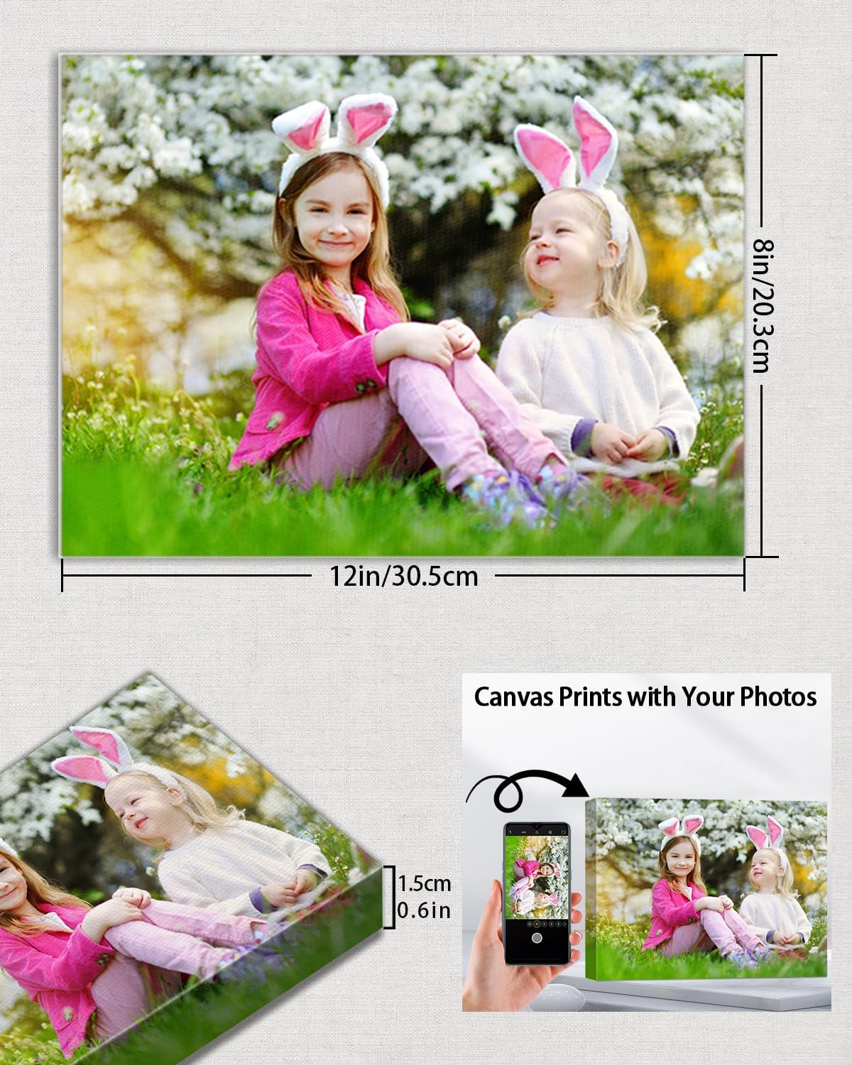 AbcCustomize Canvas Prints with Your Photos, Custom Canvas for Living Room and Bedroom Decor, Personalized gifts for Friends Lover and Family, Canvas Wall Art for Gifts & Keepsakes, Ready to Hang