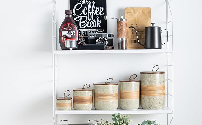 Small Ceramic Jar with Lid, Coffee Canister Coffee Container Kitchen Food Storage Jars for Spice Sugar Tea Bag, Stackable Decorative Jars for Countertop, 5oz