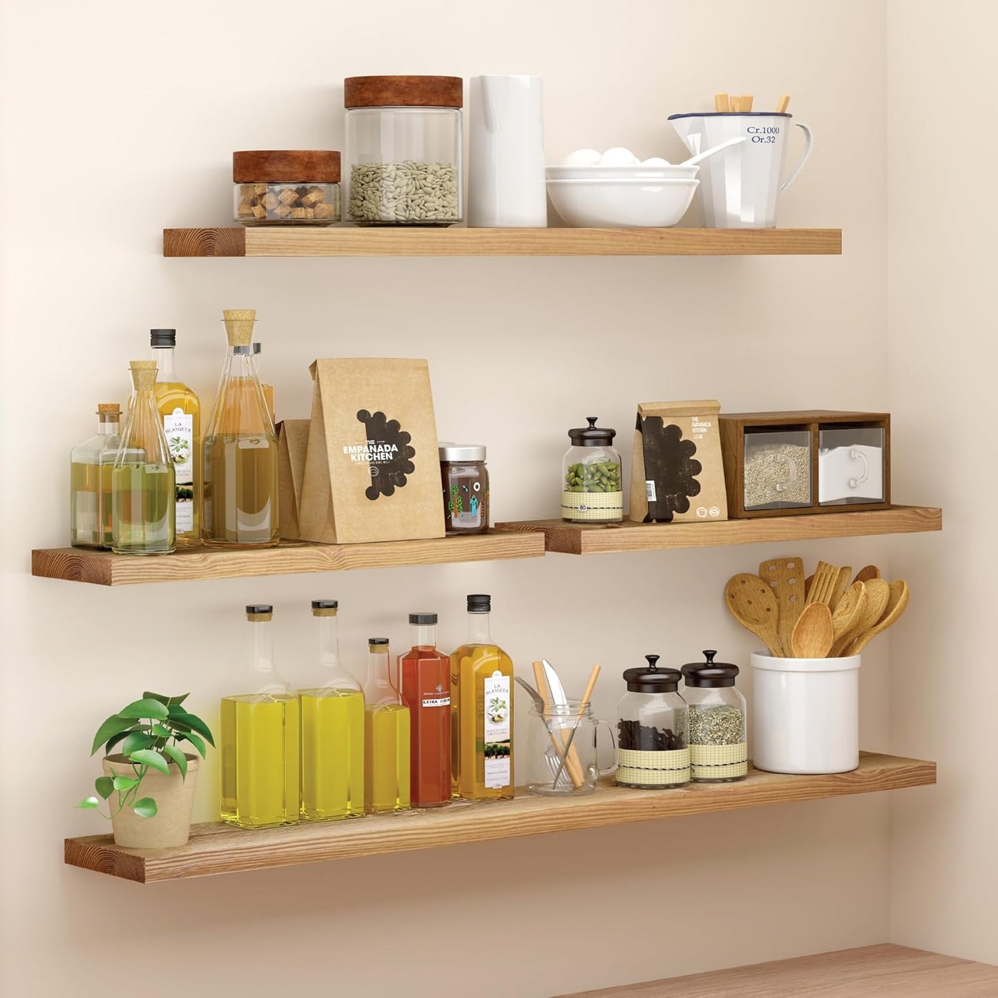 BGMG Wood Floating Shelves 48 inch Set of 2, Rustic Wooden Wall Mount Shelves for Living Room Bedroom Kitchen Farmhouse-48x6.7x1.25 inch- Gold Oak