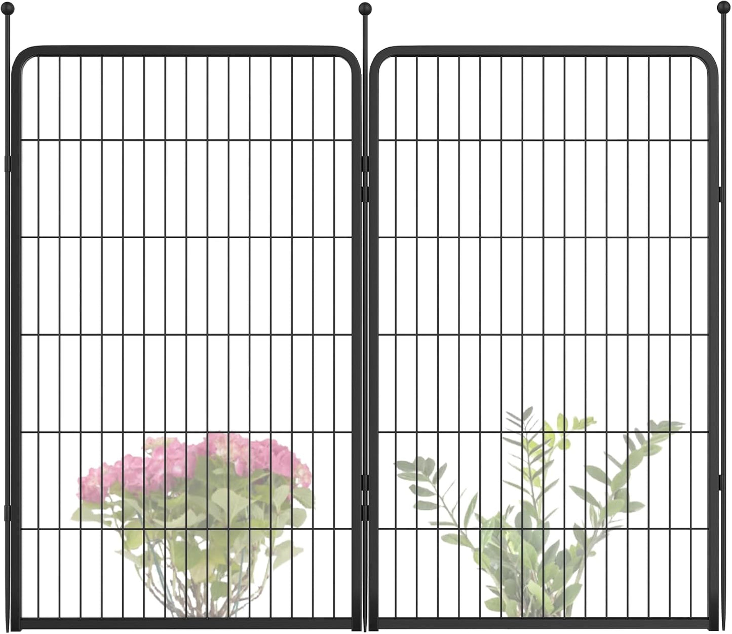 FXW Garden Fence Outdoor for The Yard – 45in(H) x 4.4ft(L) Heavy Duty Metal Animal Barrier for Dog and Rabbit, Decorative Dog Fence, 2 Panels, Black
