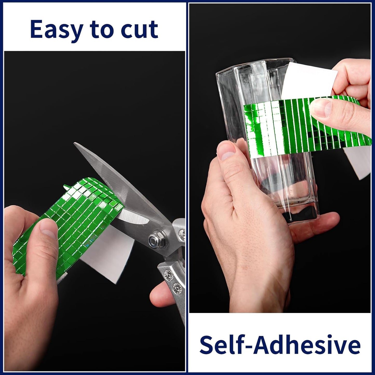 Art3dwallpanels 6 Pack Self Adhesive Glass Mirror Mosaic Disco Tiles Small Square Mirror Sticker for for DIY Disco Ball, Disco Cowboy Hat, Vase, Bottle, Interior Decoration, 2364 Pieces, Green