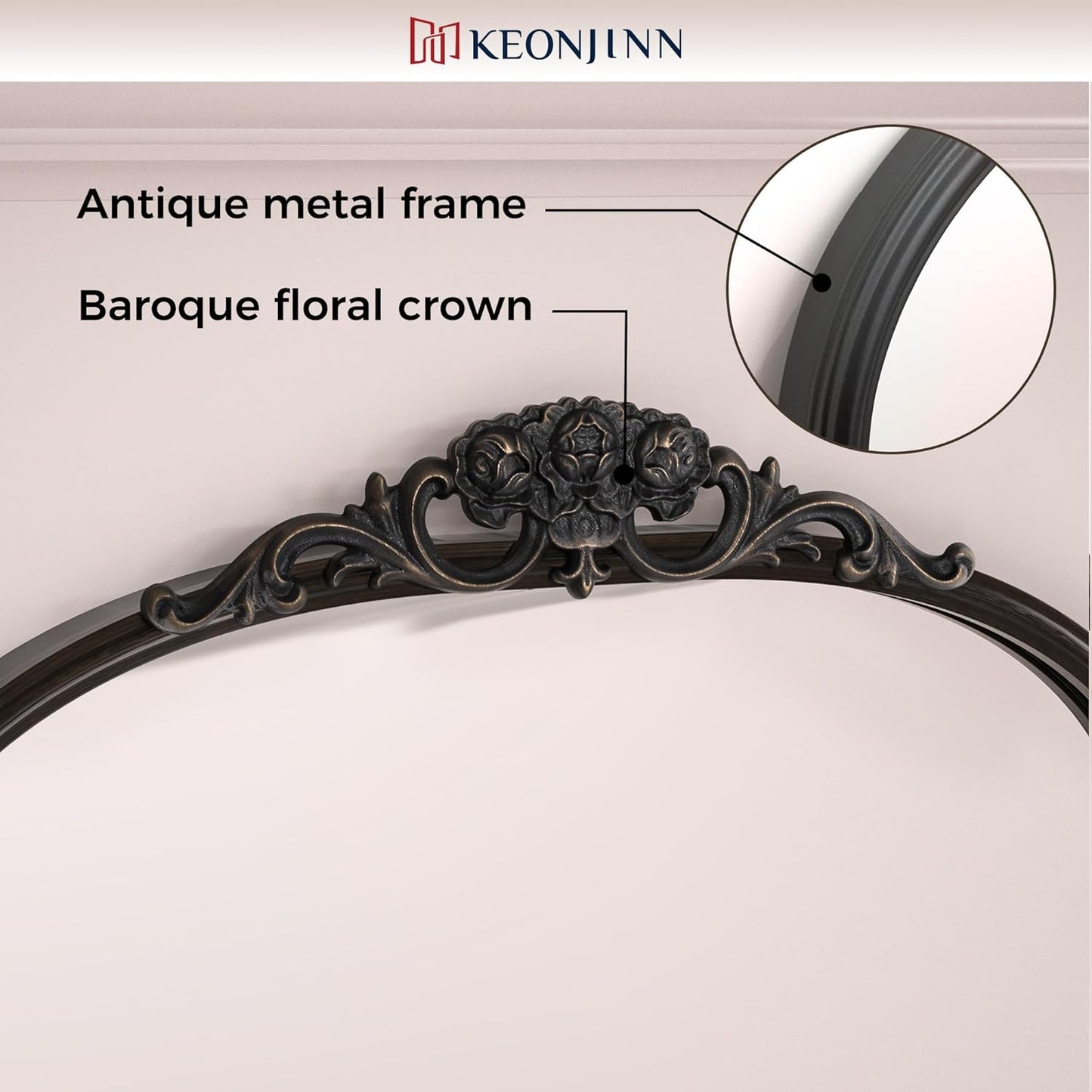 Keonjinn Black Vintage Arched Mirror for Wall, 16" x 24" Antique Mirrors with Metal Frame, Baroque Style Decoration for Mantle, Bathroom, Living Room, Fireplace, Bedroom, French Cleat Mounting