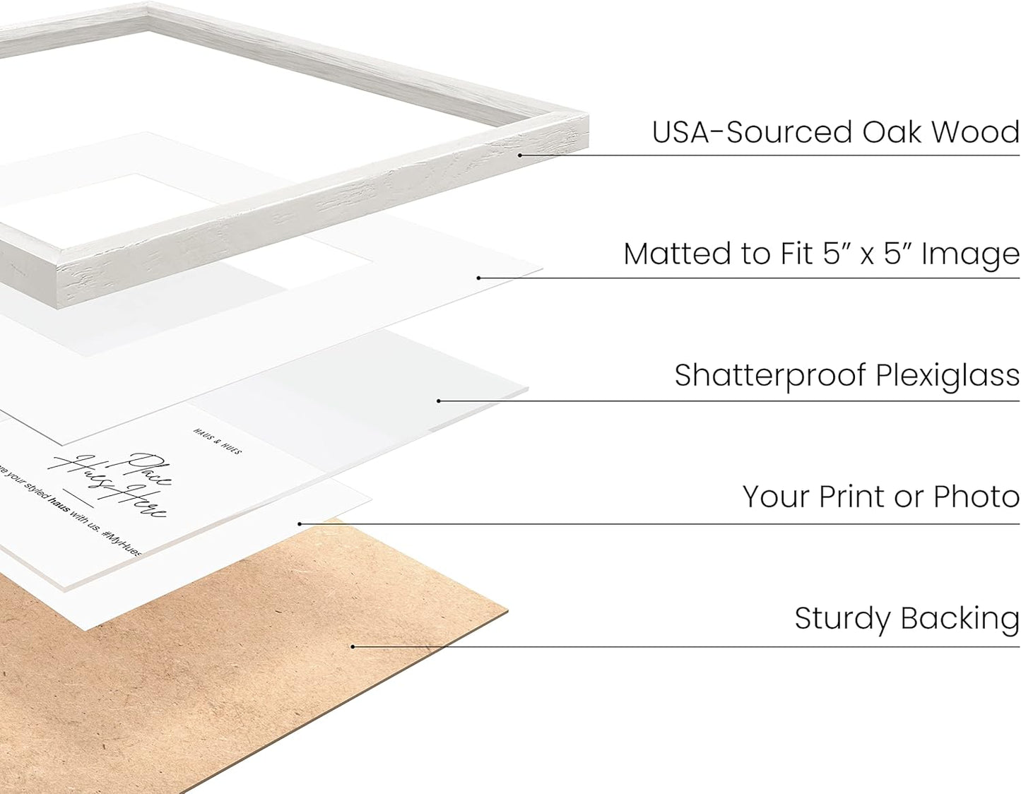 HAUS AND HUES Solid Oak Wood 10”x10” Picture Frames Matted to 5”x5” Set of 9-10 x 10 Gallery White Frames, Square 10x10 Picture Frames, 10x10 Frames with Mat, White Frames for Gallery Wall