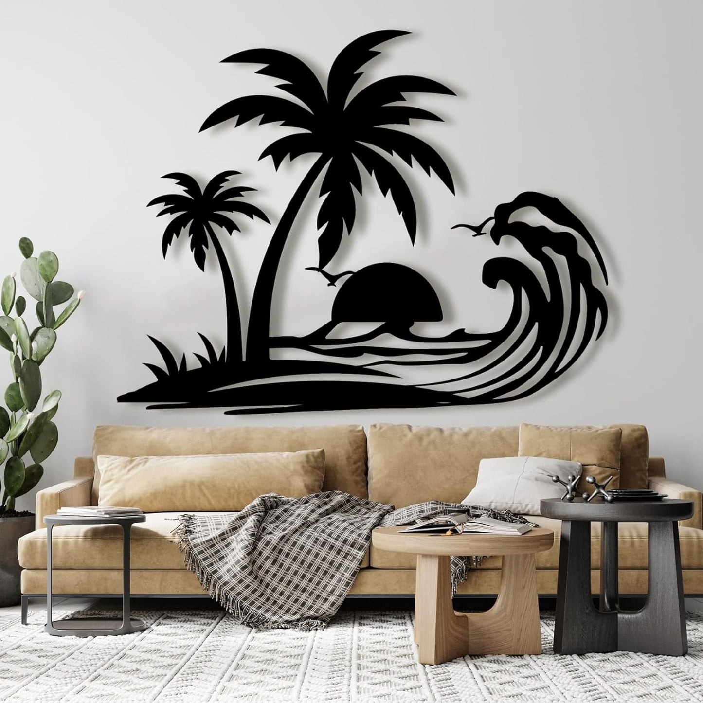 Palm Tree Metal Wall Decor,Palm Tree Metal Wall Art,Metal Palm Tree,Metal Palm Tree Wall Decor,Tropical Metal Wall Art,Beach Wall Decort,Metal Wall Decor (style 1,black,28 L" x 22 W" / 70 x 55 cm)