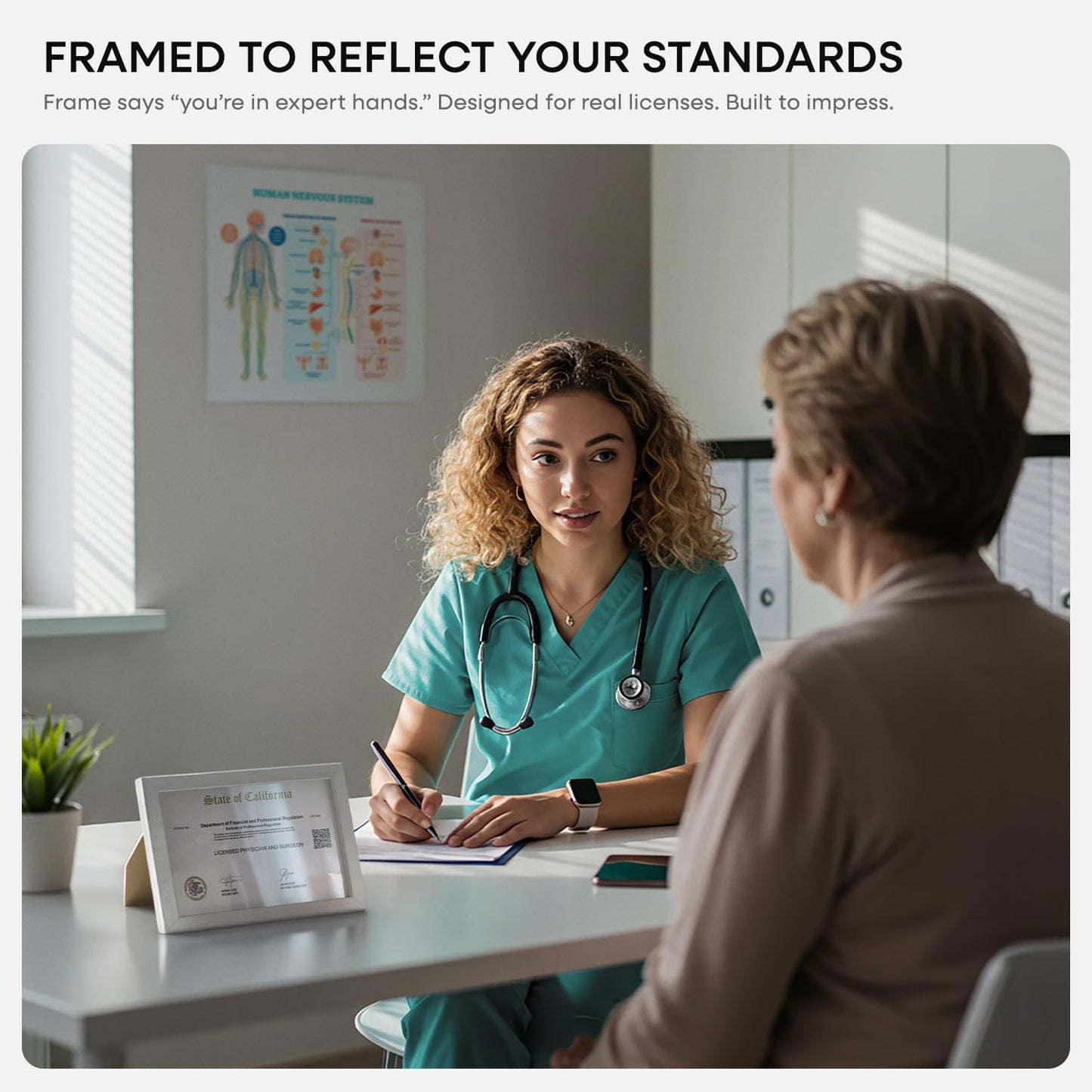 Homeforia 5.5x8.5 Business License Frame White, High End Oak 5.5 x 8.5 Wood Certificate Frames, 5.5by8.5 Document Frames for Wall or Tabletop, Wooden Picture Frames, Tempered Glass, Wall Kit, Set of 1