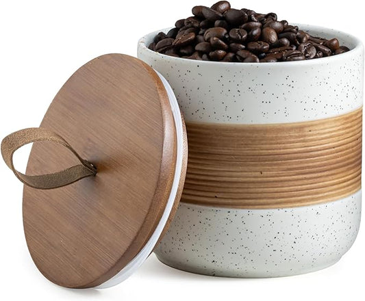 Ceramic Jar with Lid, Coffee Container Kitchen Food Storage Jars for Spice Sugar Tea Bag, Stackable Decorative Jars for Countertop, White & 18oz