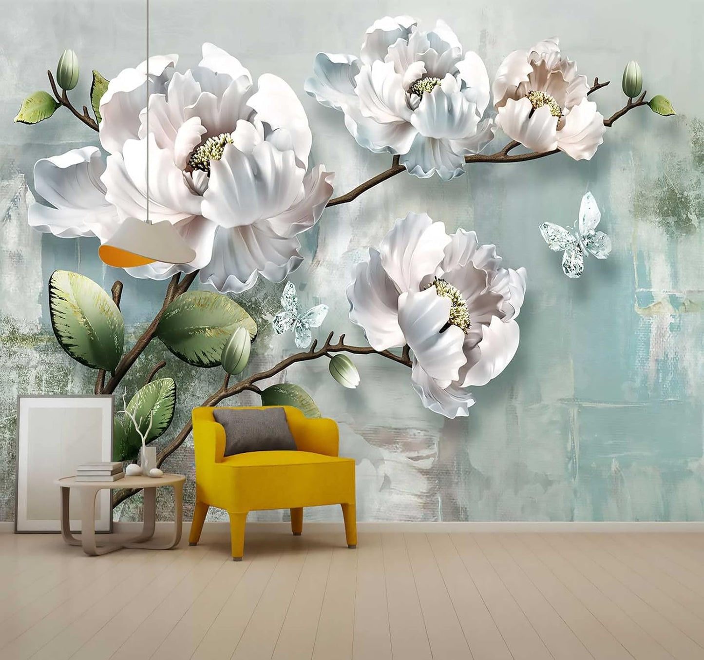 Chinoiserie Lotus Mural Wallpaper White Abstract Floral Wallpaper forBedroom Living Room TV Background Sofa Wall (not self-Adhesive)