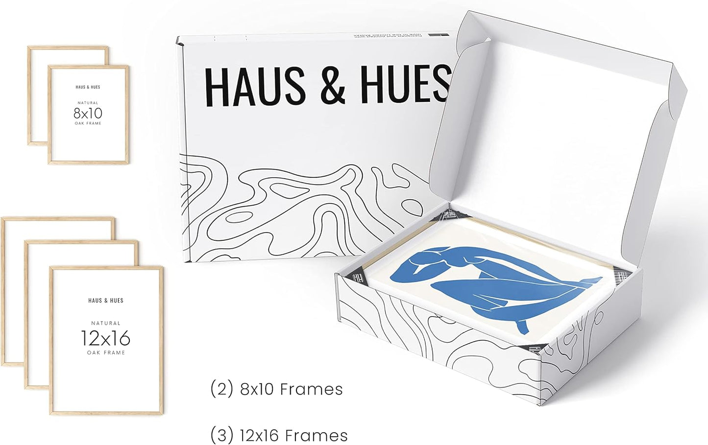 HAUS AND HUES Collage Frames For Wall - Set of 5 Photo Gallery Frames, Picture Frames Collage Wall Decor, Assorted Photo Frame Set, Stair Picture Frame Set Wood, (Two 8x10, Three 12x16 Beige)