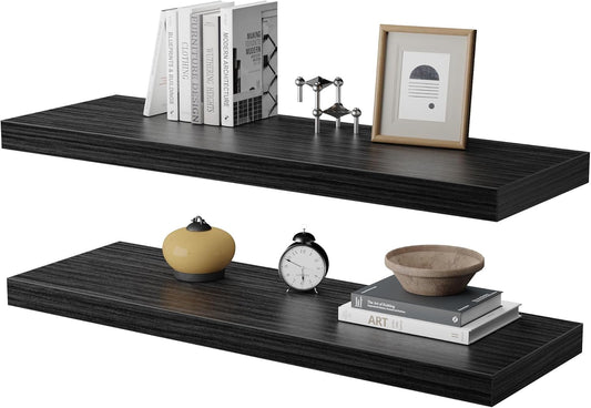 Wall Shelf Set of 2,Dark Wood Floating Shelves 30 in W x 10 in D x 1 in H, Wooden Floating Wall Shelf with Invisible Brackets for Living Room/Bedroom/Bathroom/Kitchen Storage and Decor