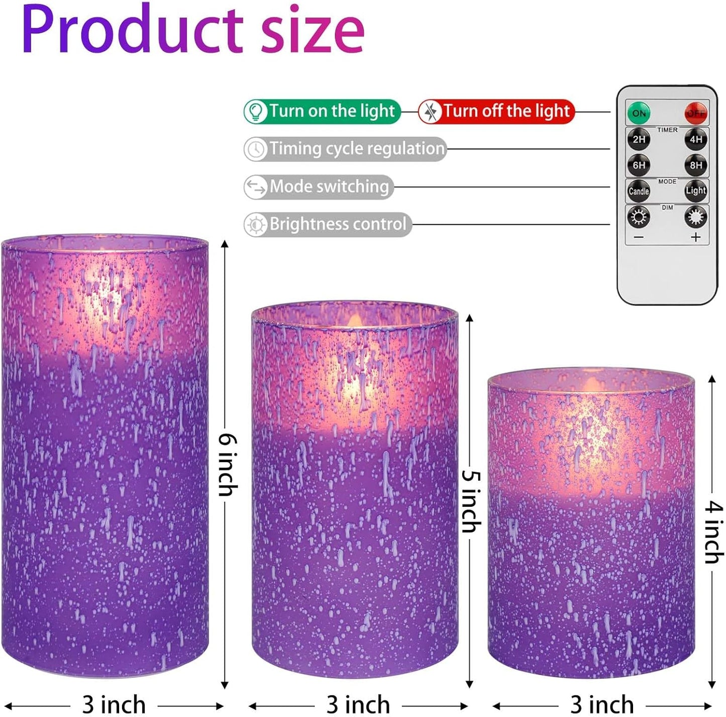 Purple Flameless Candles with Remote and Timer, Flickering Real Wax Battery Operated Candles, Set of 3 LED Pillar Candles for Halloween Christmas Wedding Home Decor