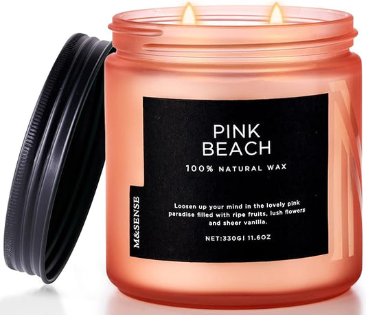M&SENSE Pink Beach Sands Jar Candle, 11.6oz Pineapple & Coconut Scented Natural Soy Candles for Home Scented, 70 Hour Burn Time, Home Decor Gift for Women, Friends, Family, Colleagues, Couples