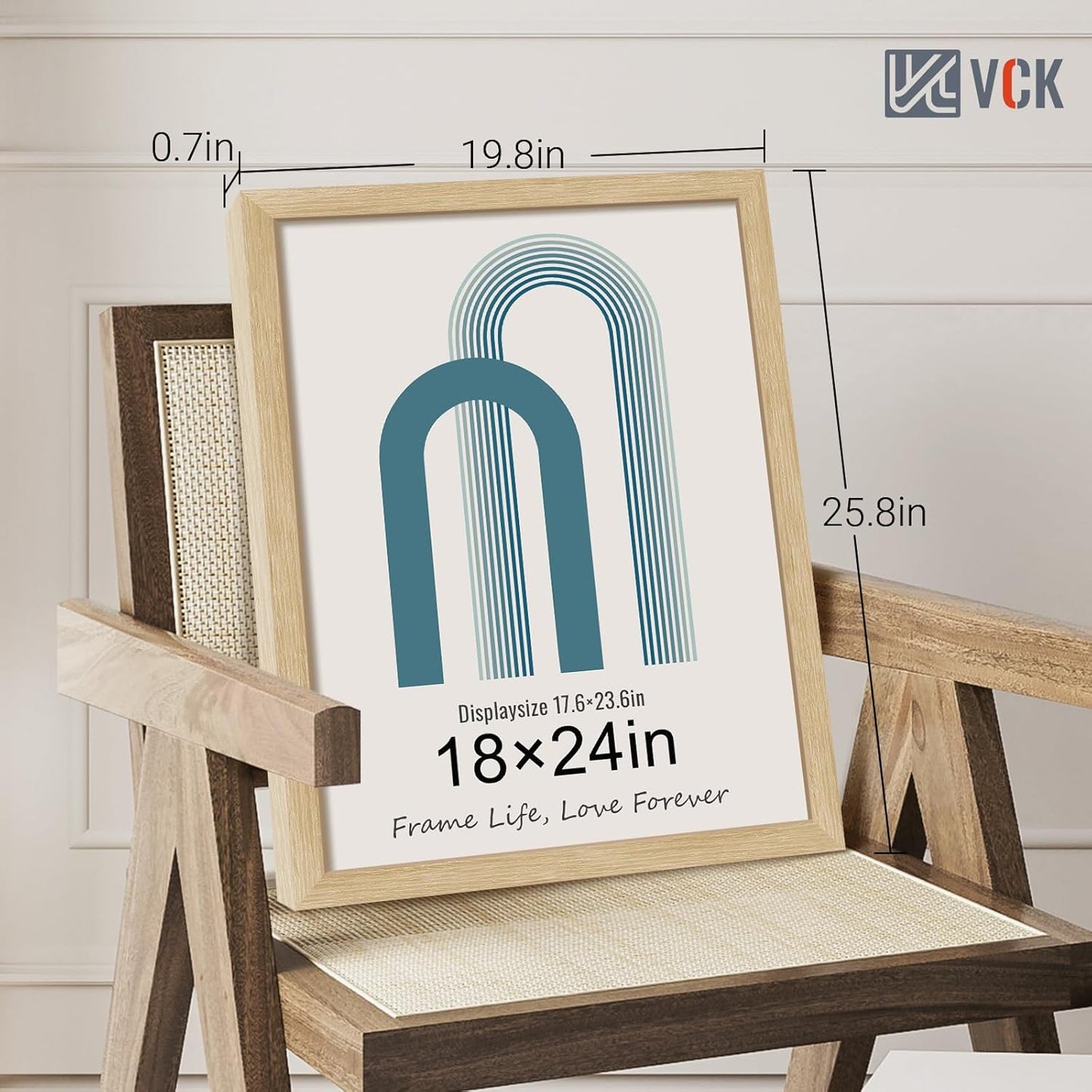 VCK 18x24 Oak Wood Frame for Poster & Picture, Natural Solid Wood Photo Frames 3 Pack, Wall Mounting Hanging