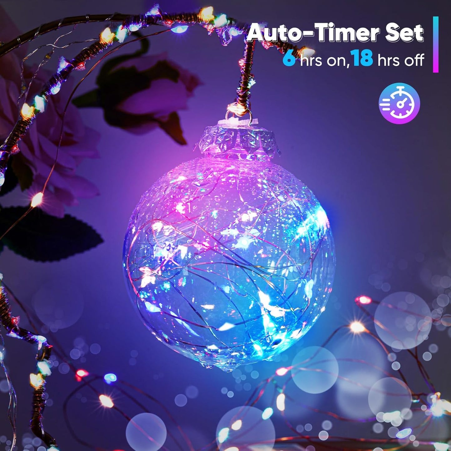 4 Pack 65.6 Ft. Battery Operated Outdoor String Lights with Remote & Timer, LED Multi Color Fairy Lights, Waterproof Twinkle Lights for Bedroom, Dorm, Mason Jar, Wedding, Party, Christmas