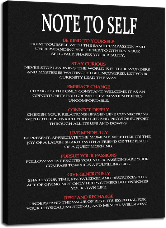 WYJDFART NOTE TO SELF Inspirational Canvas Poster Printed Modern Artwork for Office Living room Bedroom Home Motivational Wall Art Decor Framed Ready to Hang[18" W X 24" H]