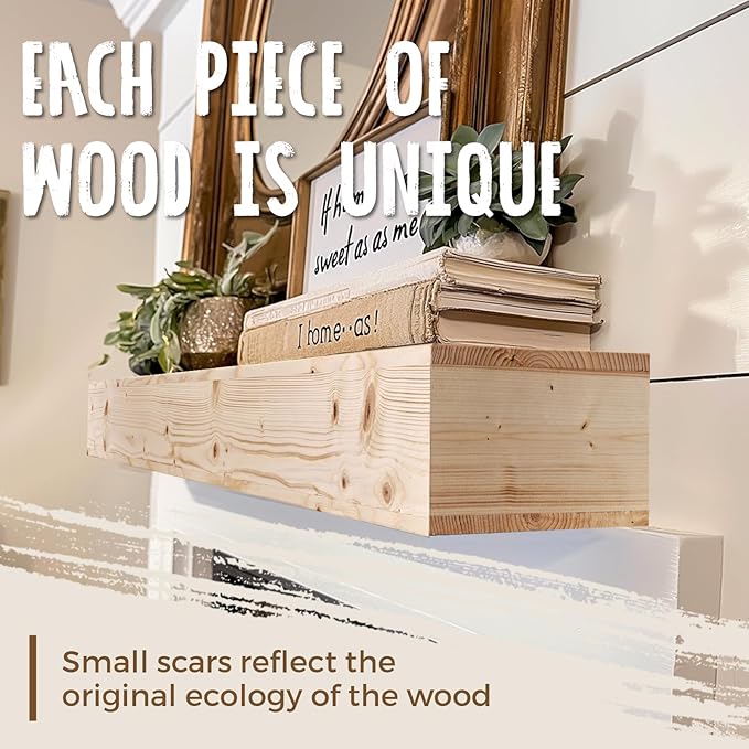 72x8x5 Fireplace Mantel - Handcrafted Hollow Rustic Solid Wood Wall Mounted Floating Shelf with Invisible Heavy Duty Wood Bracket (DIY Color)