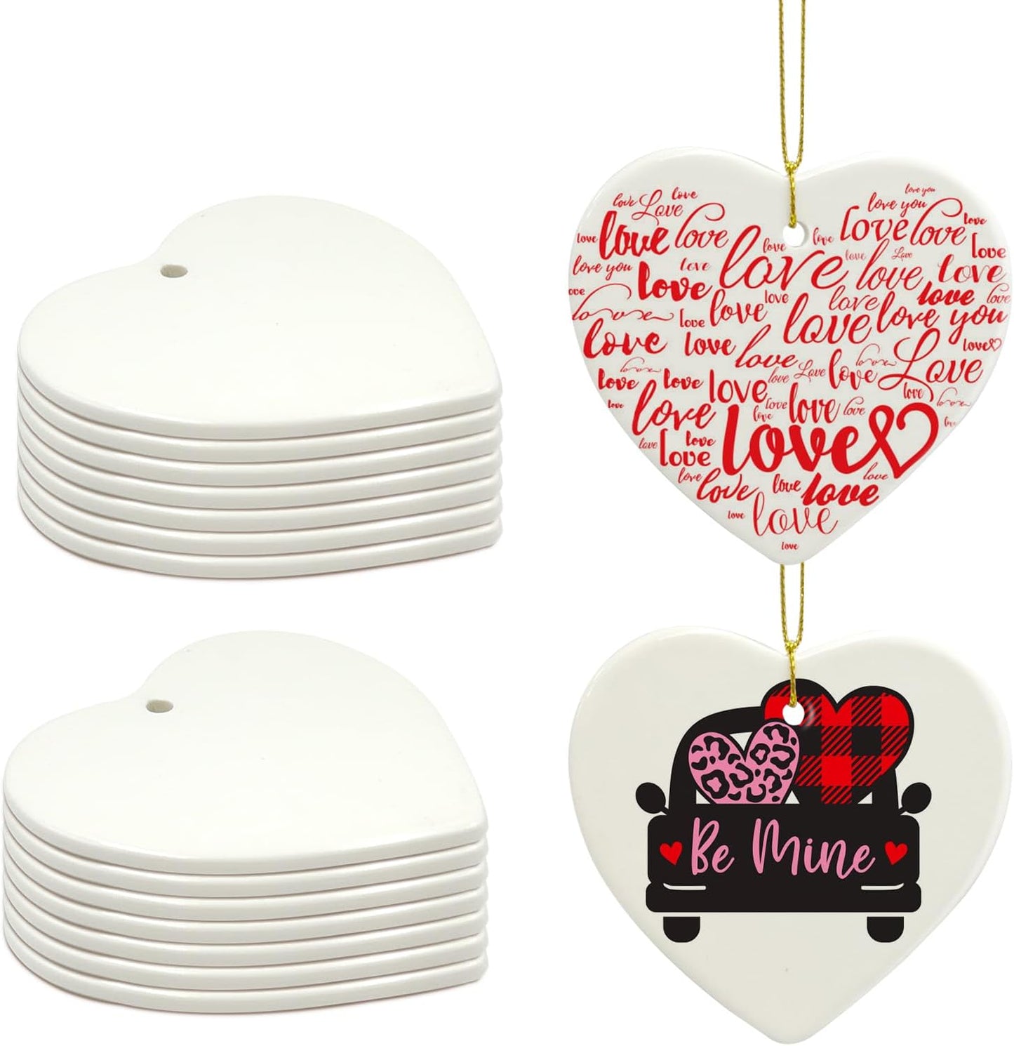Sublimation Blank Ornaments Sublimation Ceramic Ornament Blanks Bulk Christmas Ornament for Heat Press Printing White Porcelain Ornament Personalized Decoration Supplies for Christmas(12, Heart)