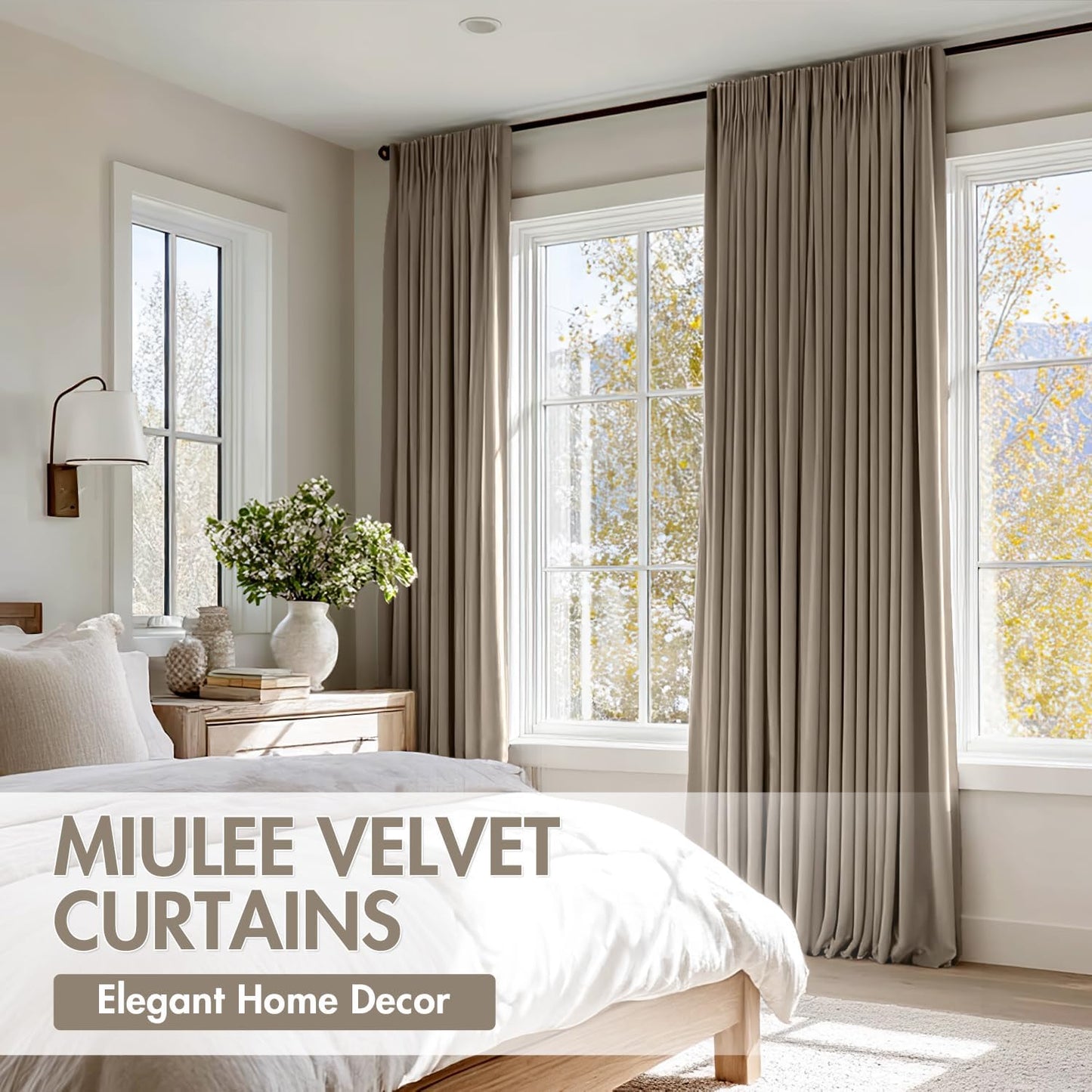 MIULEE Taupe Velvet Curtains Thermal Insulated Blackout Curtain Drapes for Bedroom Living Room Darkening 84 Inches Long Curtains Panels Rod Pocket Set of 2