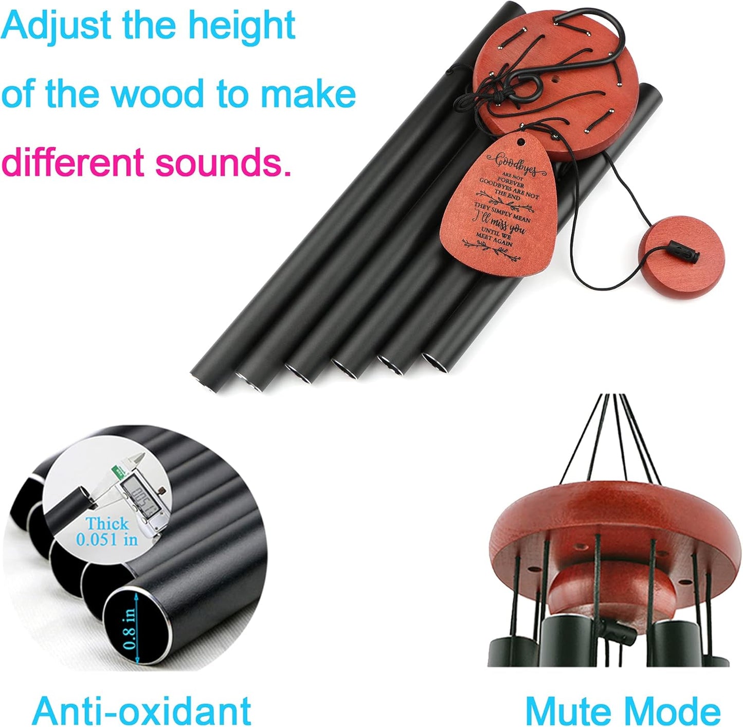 Memgift Memorial Wind Chimes - Sympathy Gift for Loss of Parent, Weather-Resistant Outdoor Keepsake for Patio in Memory of Loved One