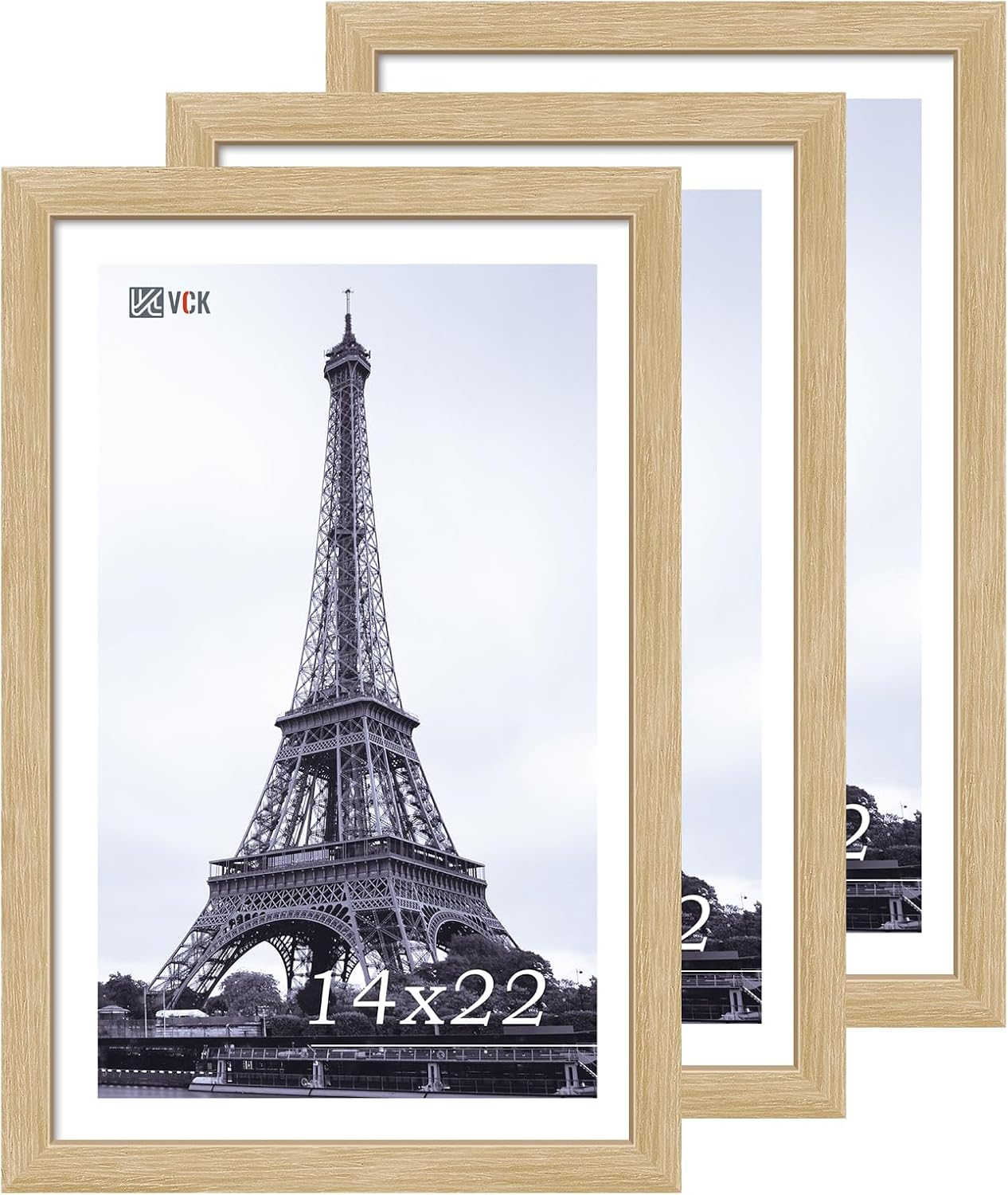 VCK 14x22 Picture Frame Set of 3 - Oak, Natural Solid Wood Poster Frames, Wall Gallery Frame