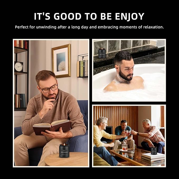 Scented Candles Set | Gifts for Men - 4Pack Candle Masculine Candle, Soy Candles for Home Scented, Aromatherapy Gifts Scents of Caramel Coffee/Whiskey Tobacco/Rum & Oak/Vintage Leather