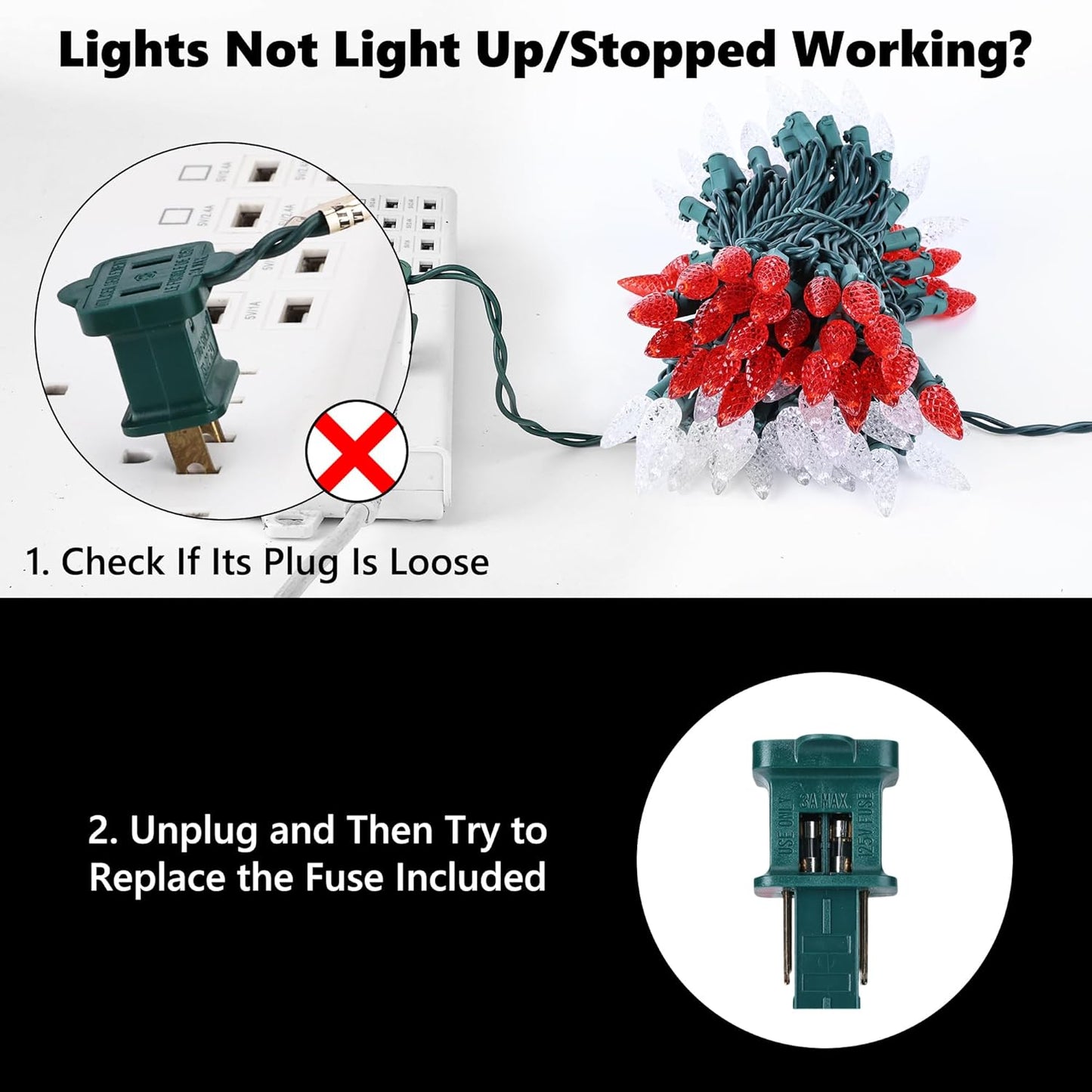 Brizled Red & White C5 Christmas Lights, 33ft 100 LED Christmas tree Lights, Connectable 120V UL Certified Faceted Christmas Lights Outdoor Indoor Xmas Lights for Christmas Tree Party Roof Decoration