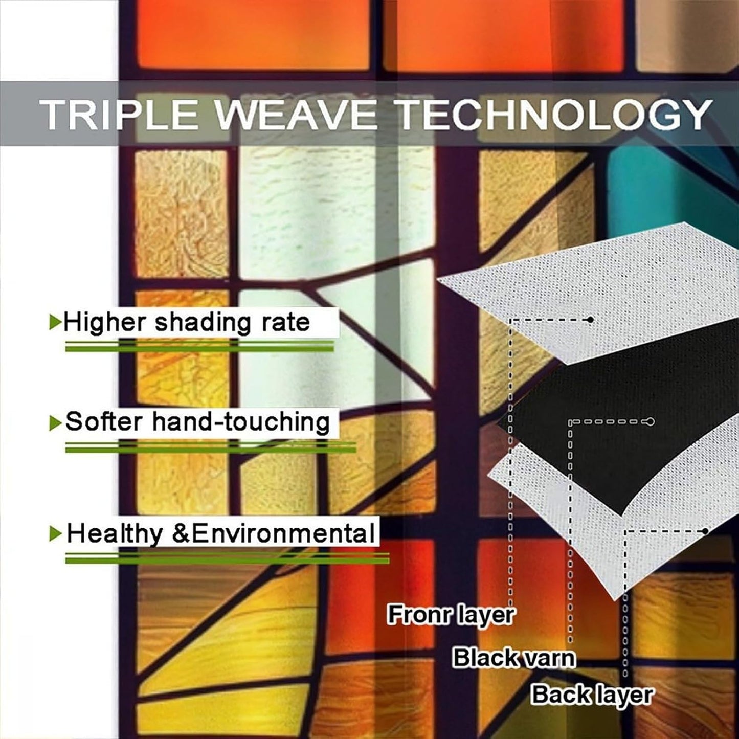 Stained Glass Curtains,Retro Abstract Colorful Geometry Textures Art Home Decor Drapes for Bedroom Living Room Kitchen Window Treatment 2 Panels Set Total Size 42" W X 63" L Inch